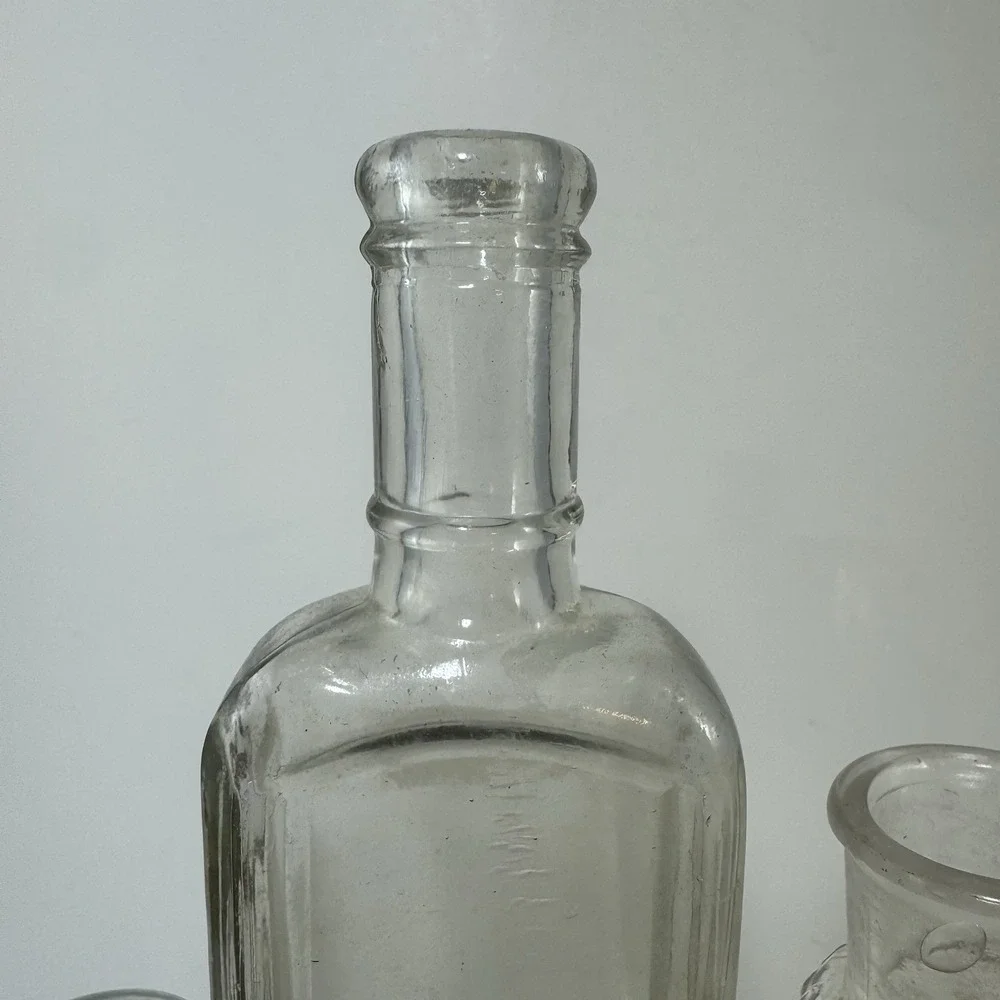 Lot of 3 Vintage Glass Apothecary Bottles Clear Ammonol Embossed Decorative Set
